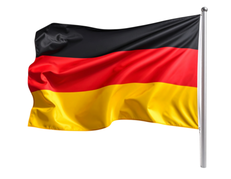 Dynamic German Flag with Rippling Effect, isolated on transparent background.