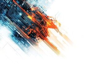 Abstract tech with orange and blue light creates a modern digital atmosphere