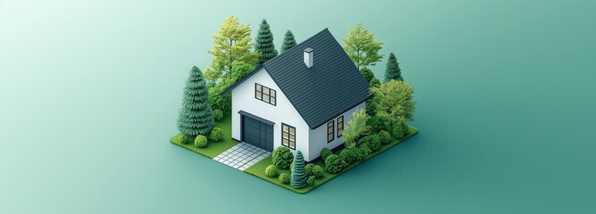 Modern house surrounded by lush trees digital 3d nature