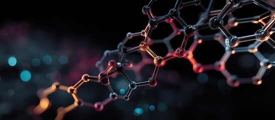 Scientific lab 3d graphics visualizing molecular structures darkly © Songchai