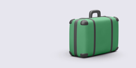 Green Travel Suitcase With Black Details In Minimal 3D Style, Standing On Light Background. Perfect For Vacation Themes, Packing Concepts, Or Tourism Design Elements. Vector Illustration