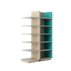 Stylish modern shelving unit with alternating beige and turquoise panels for storage