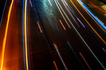car lights trails on road