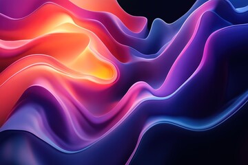 Obraz premium Fluid waves undulate across the displaying vibrant gradients of warm orange and cool blue