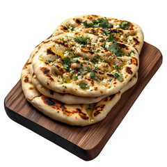 Garlic Butter Naan with Cilantro isolated on transparent background