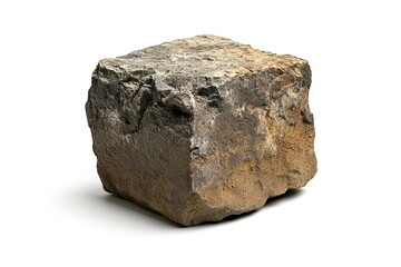 Large rock fragment rests upon a white surface creating a shadow, and has a transparent background