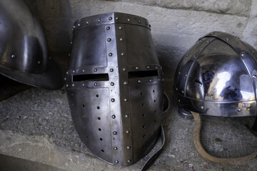 Ancient medieval armor helmets