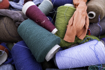 Balls of colored yarn