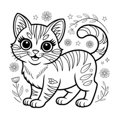 A line art cat illustration of a coloring page 