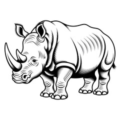 Fototapeta premium A black and white rhinoceros illustration line art of a coloring page 