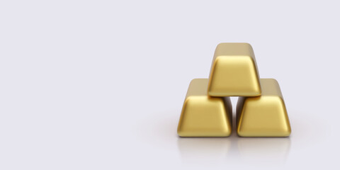 Stack of Three Golden Bullion Bars on Light Background. Ideal for Wealth, Finance, Investment, and Luxury Concepts. Glossy and Realistic Vector Illustration with Minimalist Style.