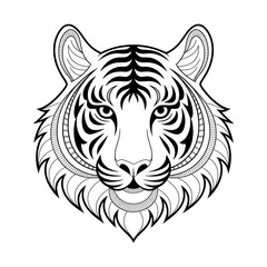 A tiger head illustration line art of a coloring page 