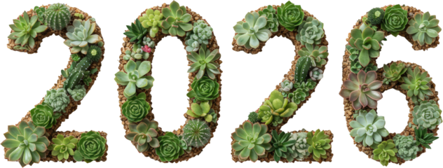 2026 New Year Succulents Festive Cactus and Plant Number Design
