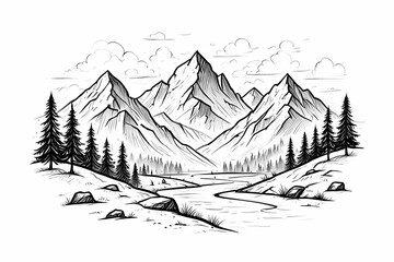 Ink Sketch Majestic Mountain Range