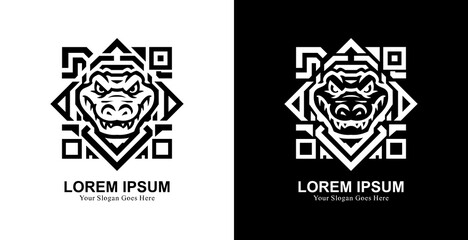 Fototapeta premium Crocodile head logo design with QR or barcode shape