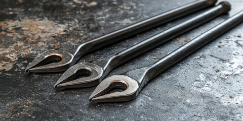 Bolt cutters with long handles resting on a flat surface