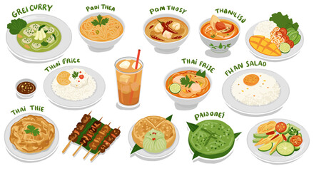 Thai dishes menu illustration