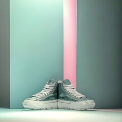 Sport shoes on a striped background