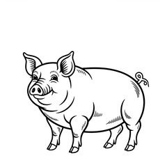A line art pig illustration of a coloring page 