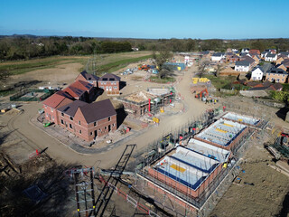 Aerial view of a residential construction site in the UK