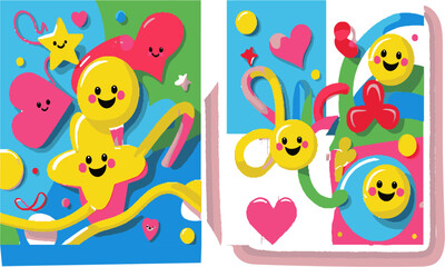 A set of modern vector posters with a playful, child-friendly theme, easily scalable and editable.