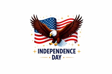 American Bald Eagle Soaring Above the Stars and Stripes Independence Day Celebration