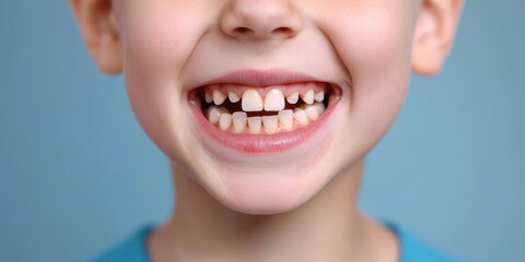 Child grinning with missing front teeth