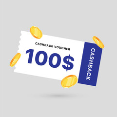 100 dollar coupon gift voucher, cash back banner special offer. Vector illustration