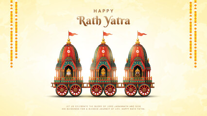 Indian festival Ratha Yatra of Lord Jagannath, Balabhadra and Subhadra on Chariot with people. new abstract vector illustration design.  Rath Yatra Lord Jagannath festival Holiday background.