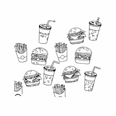 Vector fast food coloring book illustration
