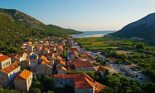 Aerial View of the Croatian Town of Ston