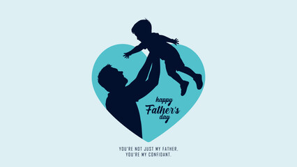 Happy Father's Day with dad and children silhouettes. Vector greeting card with a nice message of Father's Day. Happy Father's day greeting illustration.