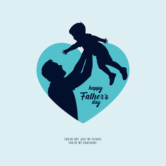 Fototapeta premium Happy Father's Day with dad and children silhouettes. Vector greeting card with a nice message of Father's Day. Happy Father's day greeting illustration.