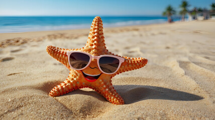 starfish with sunglasses on the beach © matildica2