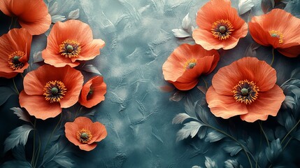 poppy flowers on black background