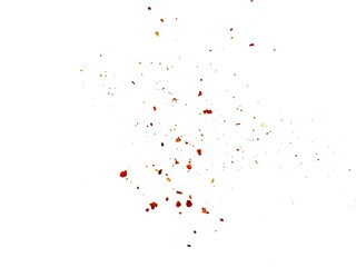 Dried red chili powder flying. Grainy scatterings of spicy burst . Splashes of red pepper powder.Overlay effect chilli or paprika spice splatters.