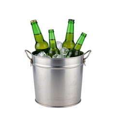 Chilled beer bottles in an ice bucket, ready for refreshment..