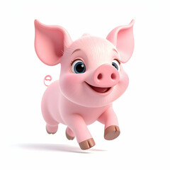 Fototapeta premium Happy Piglet Running: An adorable pink piglet with big, expressive eyes bounces cheerfully across the scene, radiating pure joy and playful energy.