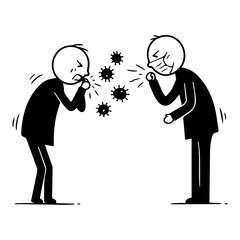 Obraz premium Stick man virus vector of two person sneezing without covering their mouth