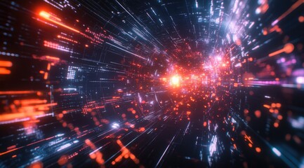 Hyperspace tunnel of vibrant data streams