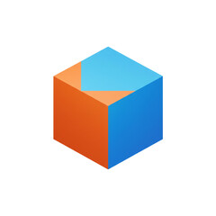 Isometric geometric shape showcasing clean lines and harmonious color blocking with a modern minimal style isolated on white background