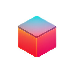 Fototapeta premium Isometric cube rendered with gradient coloring from blue to red, placed on a simple white isolated background, bright graphic element