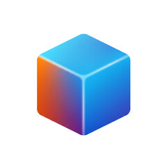 Fototapeta premium A Vibrant Isometric Cube with Smooth Gradient Rendering, a Modern and Minimalist Graphic Element for Tech and Design Projects, isolated on white