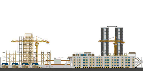 A city skyline with a large building in the middle and a few smaller buildings on the right. The buildings are tall