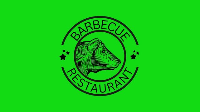 Cartoon Barbecue Restaurant Logo with Vintage Hand-Drawn Style green screen video 
