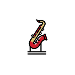 Naklejka premium Saxophone stands stylishly minimalist studio musical elegance art
