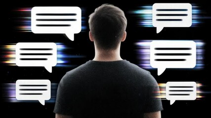 Using hurtful language toward others, bullying, verbal abuse, and hate speech. A silhouette figure surrounded by speech bubbles filled with hateful words.