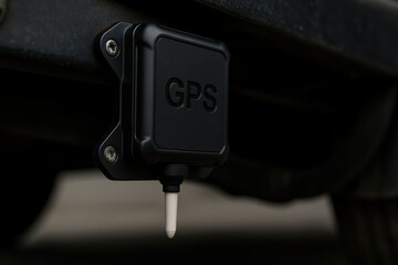 Close-Up of a Black GPS Device Mounted on a Vehicle Chassis for Tracking and Navigation Use