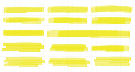Vector Yellow-Green Sharpie Strokes, Hand Drawn Marker Lines, Underlines, Highlight Scribbles, and Doodle Elements for Digital Art