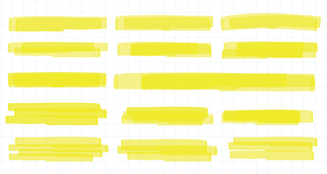 Vector Yellow-Green Sharpie Strokes, Hand Drawn Marker Lines, Underlines, Highlight Scribbles, and Doodle Elements for Digital Art